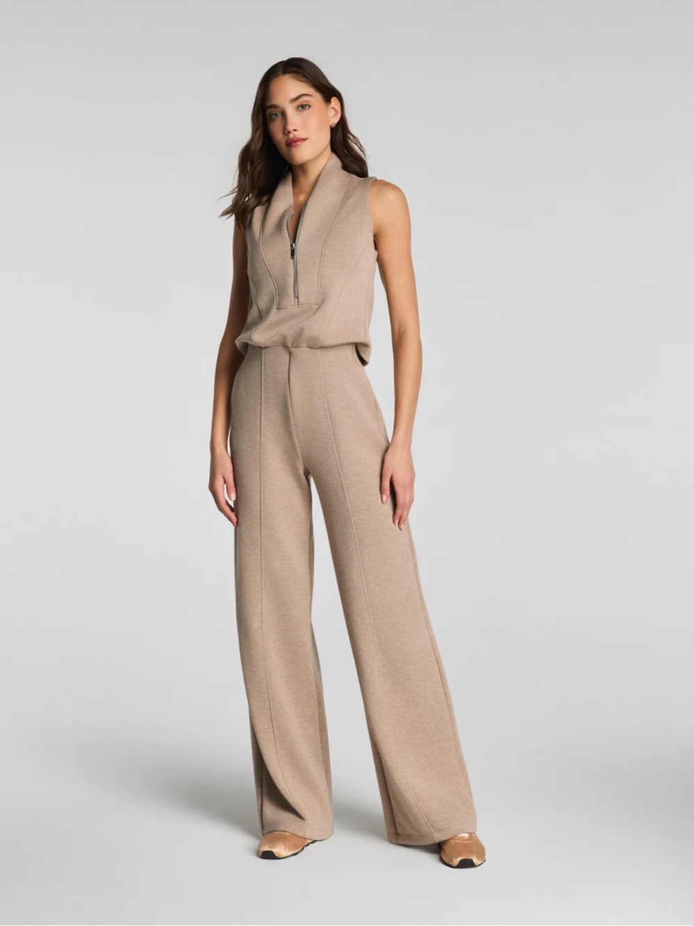 Spanx Shawl Collar Half Zip Jumpsuit - Size Small Petite